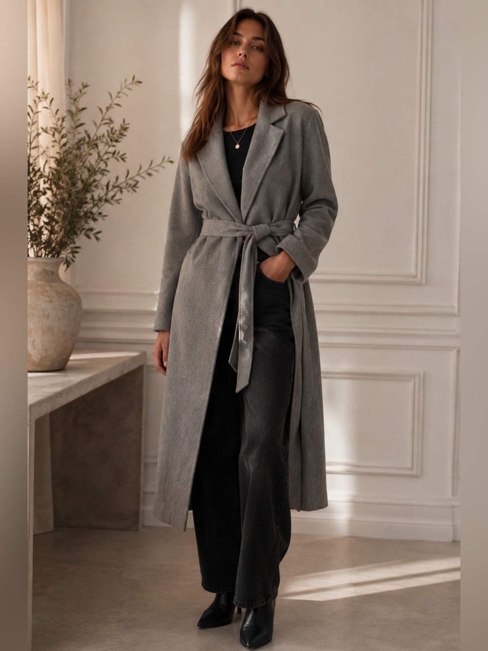 By Malene Birger Vilatia Gray Wool Blend Belted Wrap Coat Size 42
